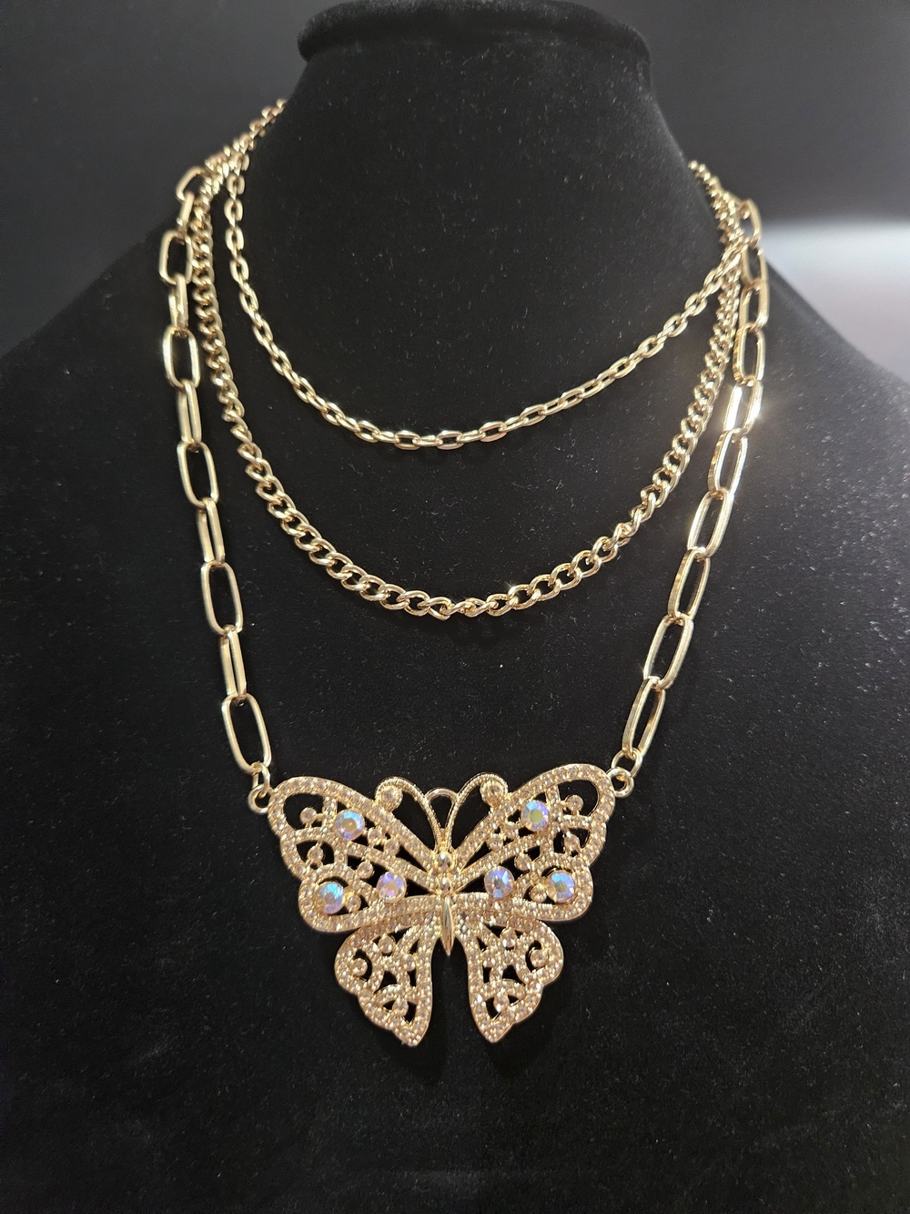 Gold Butterfly Layered Necklace - Women's Jewelry